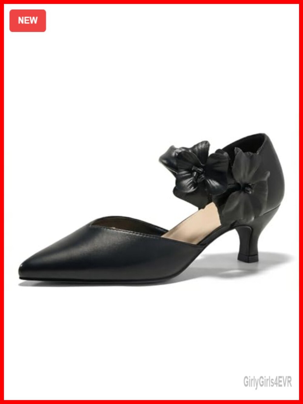 Kitten Heels Pointed Toe Flower Ankle Strap Slip On Pumps Wedding Shoes